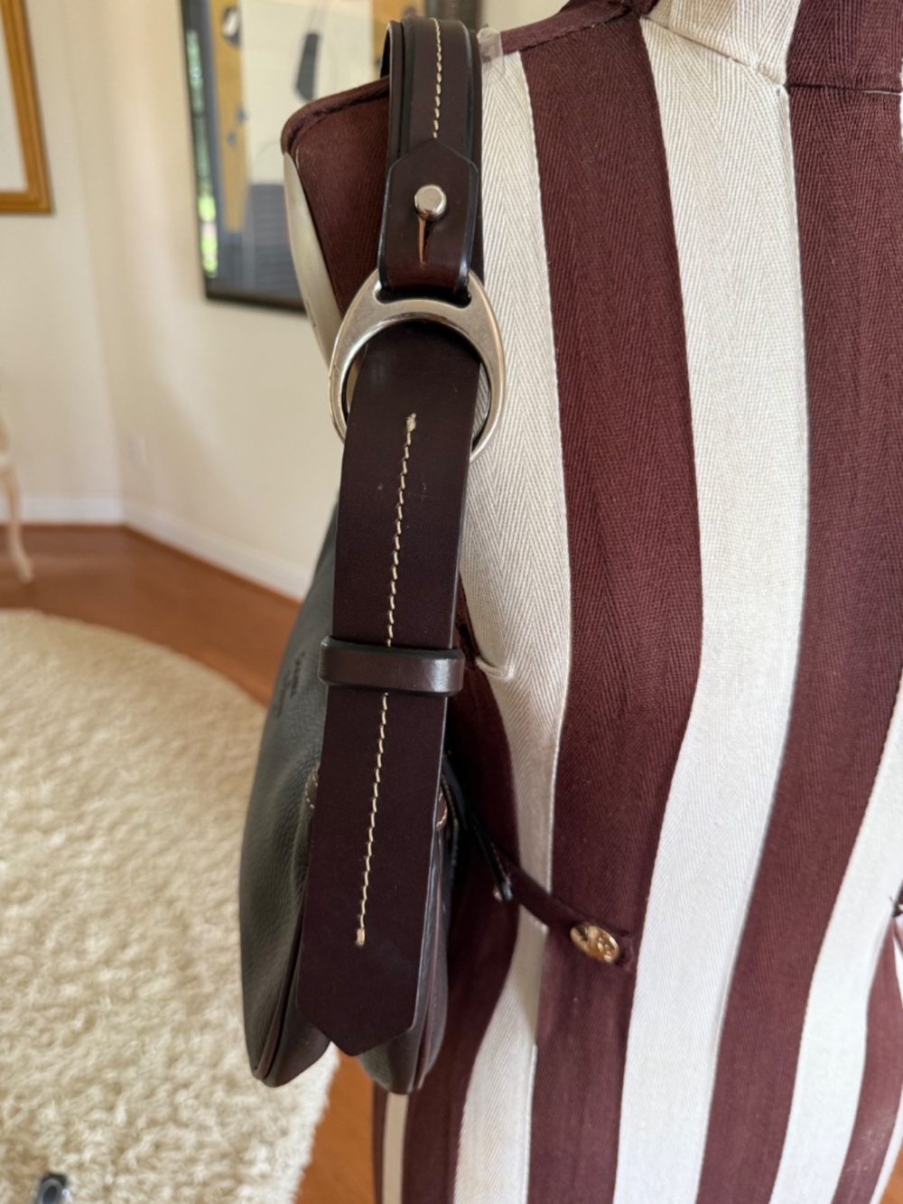 Vintage Dooney & Bourke Pebble Grain Leather East-West Shoulder Bag Black/Brown - Picture 4 of 15